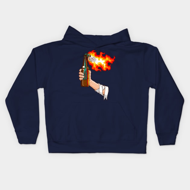 hand holding burning Molotov Kids Hoodie by Mako Design 